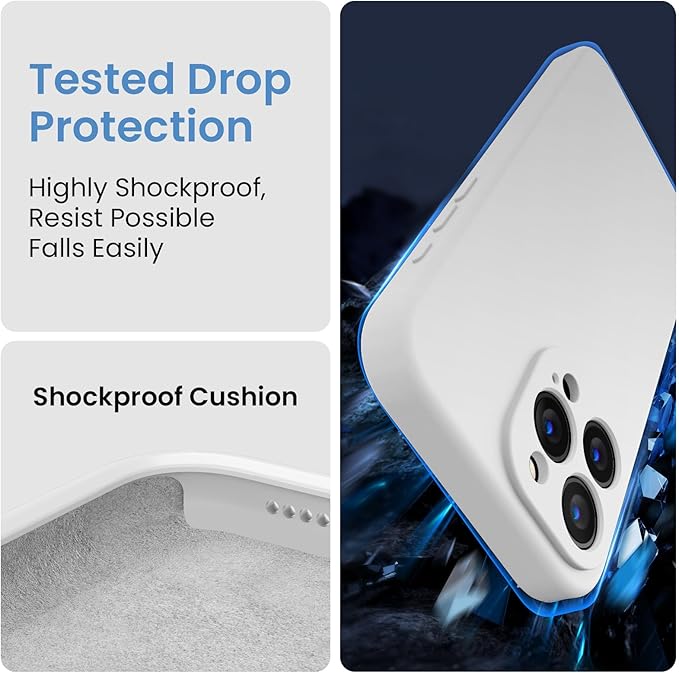 FireNova Designed for iPhone 15 Pro Case, Silicone Upgraded [Camera Protection] Phone Case with [2 Screen Protectors], Soft Anti-Scratch Microfiber Lining Inside, 6.1 inch, White