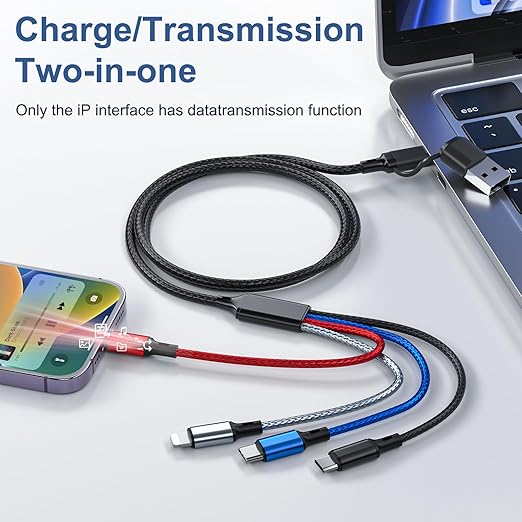 6 in 1 Multi Charging Cable 2Pack - 6FT USB Cable 3A Charger Cable Braided Universal USB A/C Charging Cord With 2*IP/Type C/Micro USB Port for Cell Phone/Tablets