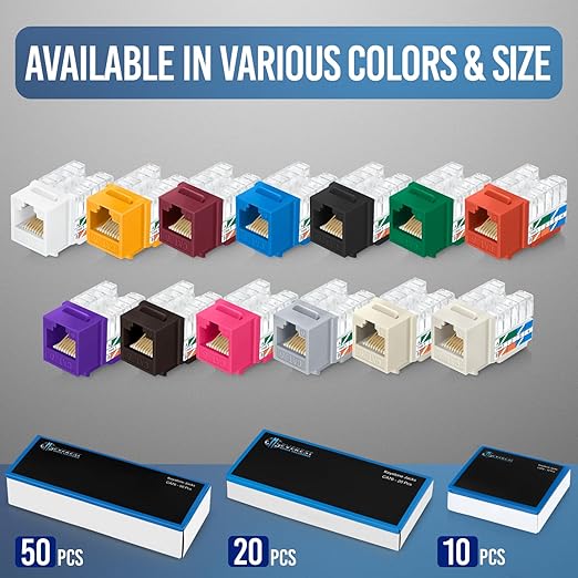 Everest 90° Angled RJ45 Cat6 Keystone Jacks 100-Pack in Green - Slim Profile Female RJ45 Connectors - Cat 6 Keystone Jack - Compatible with 90° Angled Speed Termination Tool - easyJACK (B094WB91H3)