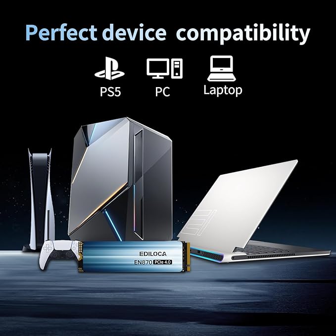 1TB SSD NVMe M.2 2280 PCIe Gen4 x4 Internal Solid State Drive - Up to 7400MB/s, 1TB SSD PS5 Dynamic SLC Cache, PS5 Compatible for Gaming PC Laptop(EN870)