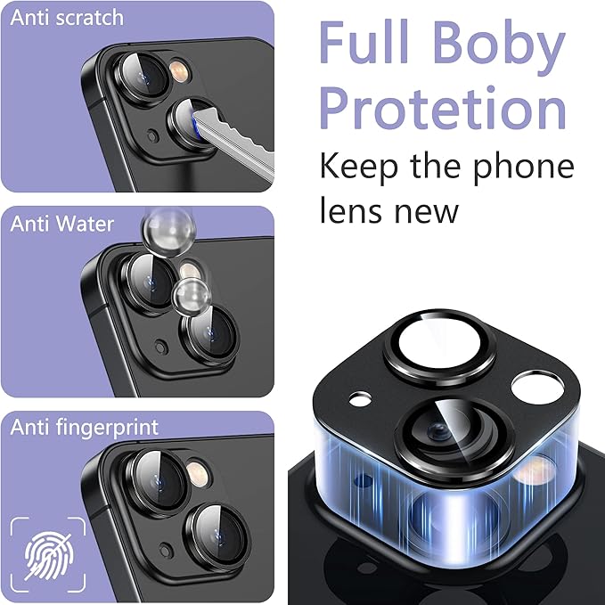 2 Pack Camera Lens Protector for iPhone 14 / iPhone 14 Plus,[Not Easy to Breakn ] AR Tempered Glass Strong Adsorption Metal Camera Cover Screen-blue