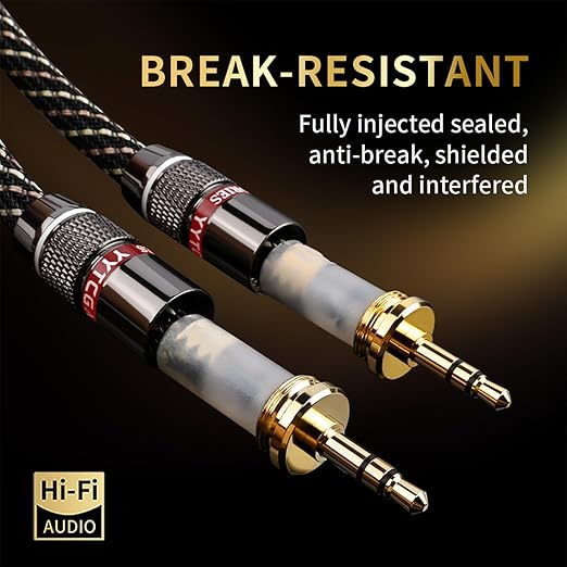 Audiophile HiFi Audio Cable–3.5mm to 3.5mm,6N OFC Core,24K Gold-Plated Plugs,with Nylon Braid,AUX Cable,Compatible with Phone,MP4,Speakers,Amplifiers,TV(9.84ft/3m)