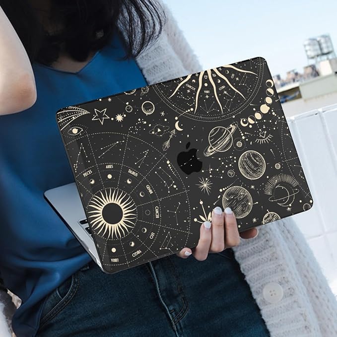 for MacBook Air 13 inch M1 Case 2021 2020 2019 2018 (Model M1 A2337 A2179 A1932) with Touch ID & Retina Display, Crystal Black Printed Pattern Hard Shell Case Keyboard Cover, Constellation