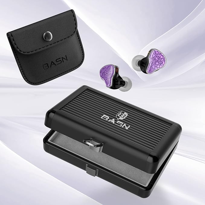 BASN Bmaster5 in Ear Monitors, 1DLC Diaphragm+4BA 5 Drivers IEM Earphones with Silver-Plated OFC Cable, Noise Isolation Wired Earbuds for Musicians (Purple)