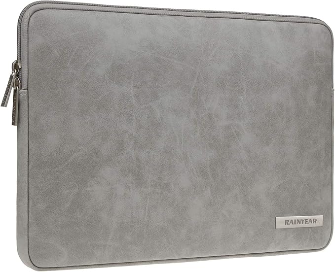 RAINYEAR 15 Inch Laptop Sleeve PU Suede Leather Case Padded Cover Water Resistant Carrying Computer Bag Compatible with 15.4 MacBook Pro/Air, Surface Laptop 3/4 15", New XPS 15 Touch(Gray)