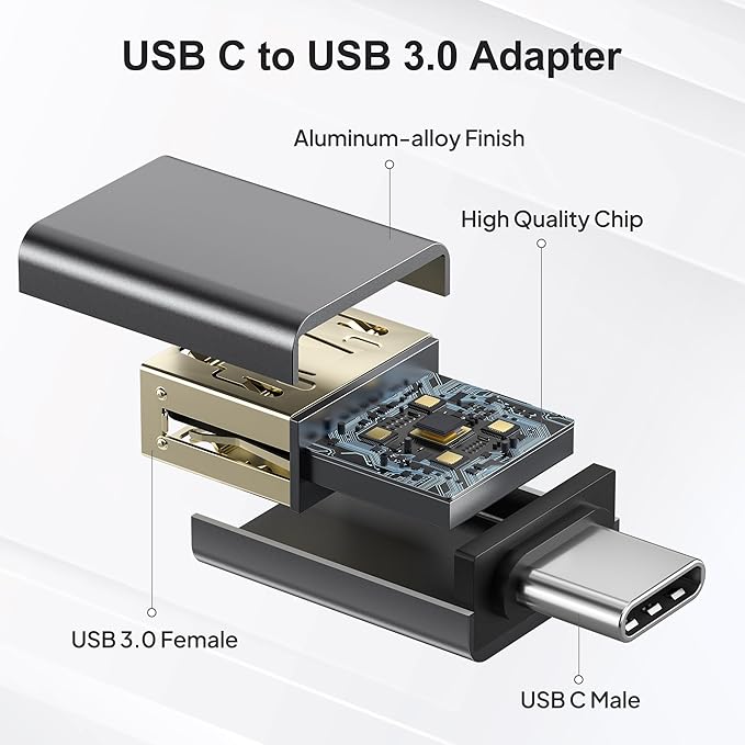 Elebase USB C to USB Adapter 4Pack,USBC Male to USB 3.0 Female MacBook Pro Air Adapter,Type C Thunderbolt 3 OTG Converter for Flash Thumb Drive,iPad mini,Mac,Apple iPhone 16 16e 15,Samsung S25 S24