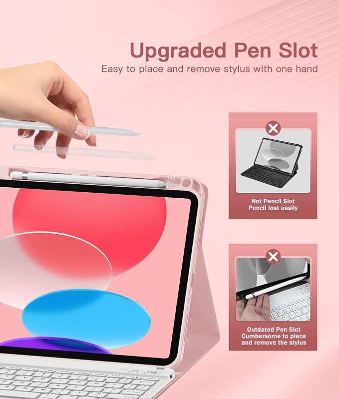 for iPad 10th Generation Case with Keyboard 10.9 Inch- Magnetic Wireless Keyboard Case with Pencil Holder Stain Proof Folio Cover for iPad (A16) 11th Gen 11 Inch 2025/10th Gen 2022 - Light Pink