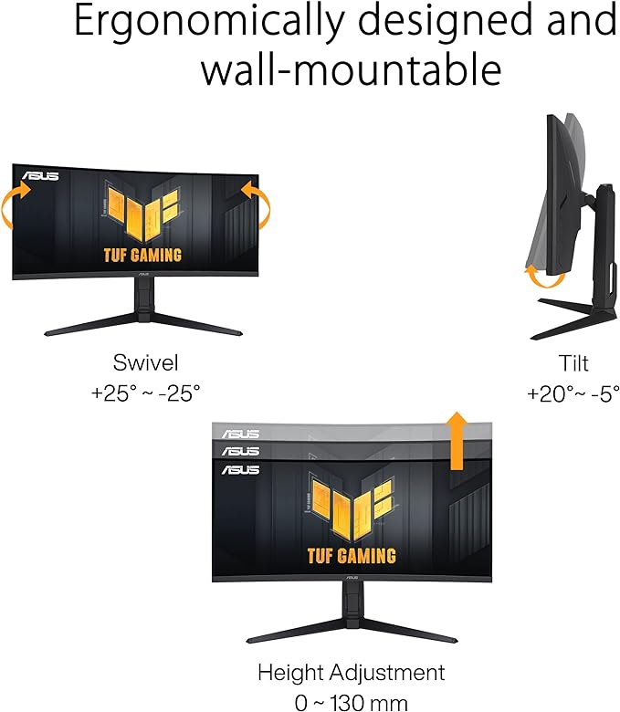 ASUS TUF Gaming 34” 1440P 1500R Curved Monitor (VG34VQL3A) - QHD (3440 x 1440), 180Hz, 1ms, Extreme Low Motion Blur, Freesync Premium Pro, 125% sRGB, DisplayHDR 400, Height Adjustable, 3 year warranty
