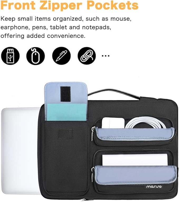 MOSISO 360 Protective Laptop Case 16 inch, 15-15.6 inch Laptop Sleeve Compatible with MacBook Pro 16, HP Acer Dell Lenovo ASUS Notebook, Side Open Bag with 2 Raised&1 Flapover Pockets, Black