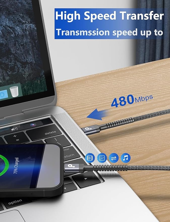 USBC Cable 6FT, 2 Pack USB-C to USB-C Cables, Type C Fast Charging Nylon Braided USBC Charger Cable Compatible with iPhone 16/15/Pro/Plus/Pro Max/Samsung Galaxy S23/LG/Switch