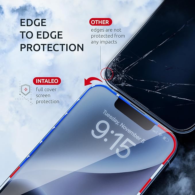 Screen Protector for 14Plus/13 Pro Max - Full Coverage Tempered Glass Screen Protector for 13 Pro Max and 14 Plus - 2 Pack (USA Flag and Classic Black) 9H Hardness, Oleophobic, Easy Install