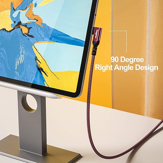 Fasgear USB-C to USB C Cable 100W Power Delivery 3ft 90 Degree Type C 3.1 Gen 2 Cord 10Gbps Data Sync and 5A PD Fast Charge Cord with E-Marker Chip Compatible for Macbook,Chromebook,S20,Pixel XL (Red)