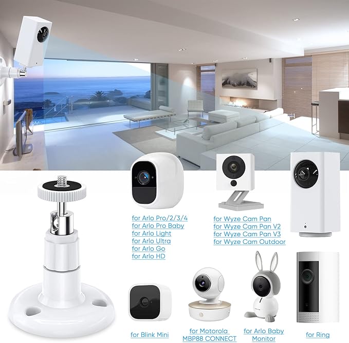 FastSnail Wall Mount Compatible with Wyze Cam Pan V3 & Wyze Cam V4/V3 & Wyze Cam Outdoor/Indoor, 360 Degree Swivel Adjustable Bracket for Wyze Cam and Other Camera with Same Interface 2 Pack