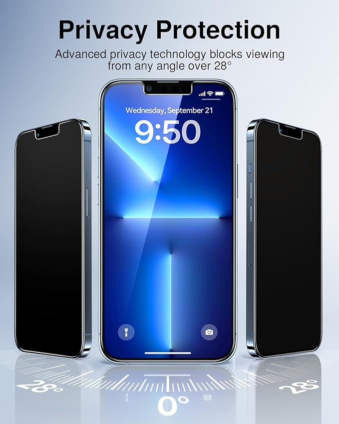 SMARTDEVIL 2 Pack for iPhone 13 Pro Max Privacy Screen Protector, Military Grade Shatterproof, 9H Hardness, Anti-Spy Tempered Glass, Fast & Easy Instlltion, Case Friendly