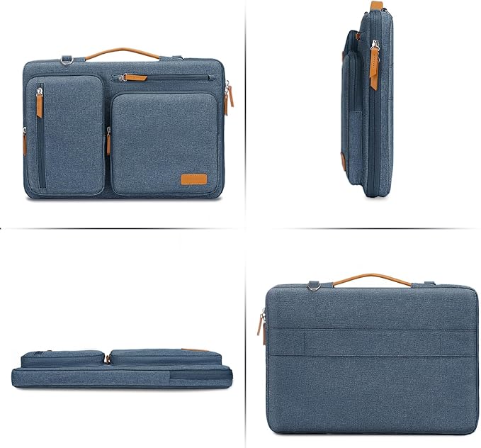 MOSISO 360 Protective Laptop Shoulder Bag,15 inch Computer Bag Compatible with MacBook Air M4 M3 M2/Pro A1990 A1707, Dell XPS Plus,Side Open Messenger Bag with 4 Zipper Pockets&Handle, Haze Blue
