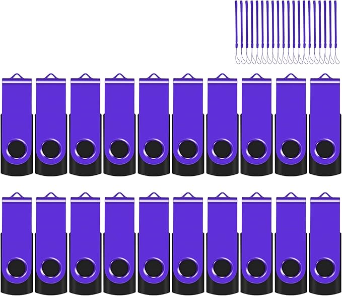 EASTBULL Flash Drive Bulk 8GB USB 20 Pack with Lanyards USB 2.0 Thumb Drive Bulk Memory Stick Swivel Pen Drive for Storage and Backup 8 GB 20 Pack, Purple