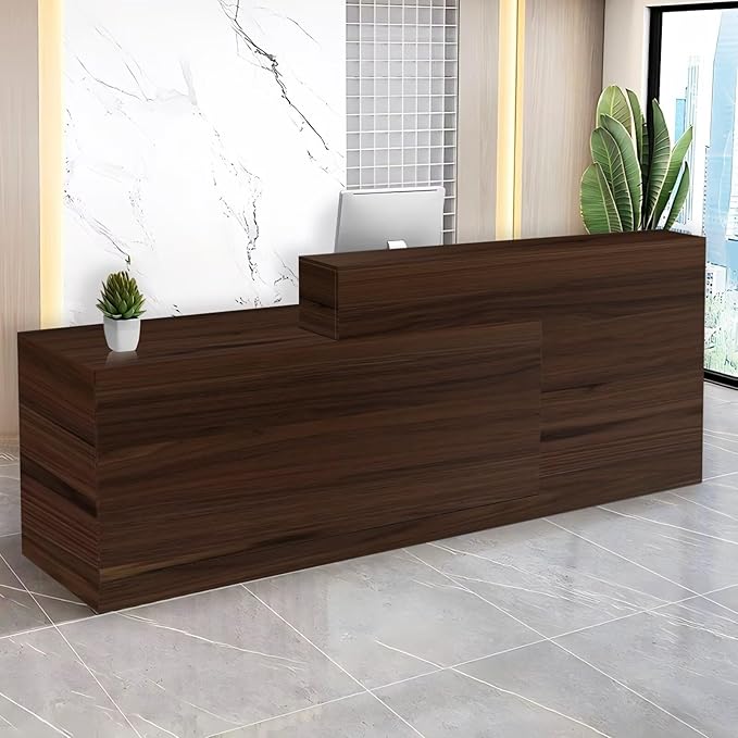 Reception Desk with Counter Modern Checkout Counter with Lockable Drawer Keyboard Tray Receptionist Desk for Office Salon Reception Table B Left 59inch/150cm