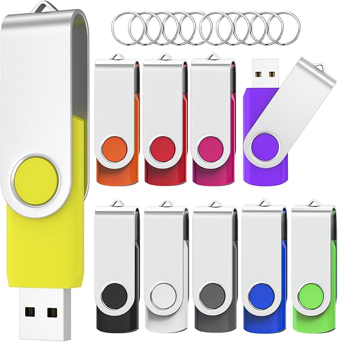 Flash Drives 2GB 10 Pack, USB 2.0 Thumb Drives with Keychains Memory Stick USB Drive Pendrive for PC Laptop Computer (Mixcolors)
