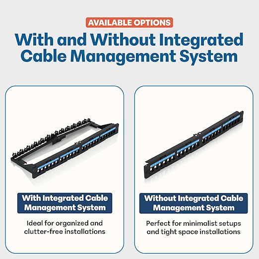 Everest 24 Port Keystone Patch Panel (4-Pack) - Removable 6-Port Panels - Use with Slim Profile Keystones ONLY (Wider Jacks May not fit Side by Side) - with Adjustable Rear Cable Management Bar