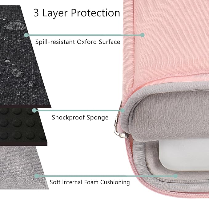 Voova Laptop Sleeve Carrying Case 13 13.6 Inch Compatible with MacBook Air 13 M1/M2/M3/M4, MacBook Pro 13/14, IPad Pro 13, Waterproof Slim Computer Cover Bag, Sakura Pink