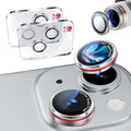 X-it 2 Pack Camera Lens Protector, Shatterproof Anti-Scratch Ultra HD Mechanical Gear Camera Protector, Anti-Glare Tempered Glass Lens Protector for iPhone 15/15 Plus/14/14Plus,Case Friendly,SilverRed