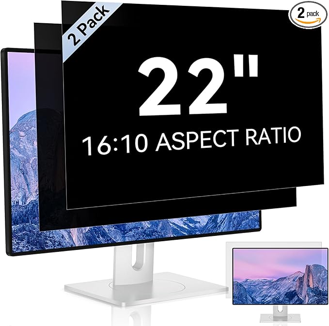 [2 Pack] 22 Inch Computer Privacy Screen for 16:10 Aspect Ratio Widescreen Monitor, Eye Protection Anti Glare Blue Light Computer Monitor Privacy Filter, Removable Anti-Scratch 22in Protector Film