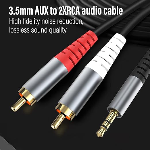 RCA to 3.5mm AUX Cable, (2M/6.6Feet) 3.5mm 1/8 to RCA 2-Male Headphone Jack Adapter Y Splitter Premium Stereo Audio Cord for Smartphones, Tablets, HDTV,or MP3 Players, Speakers