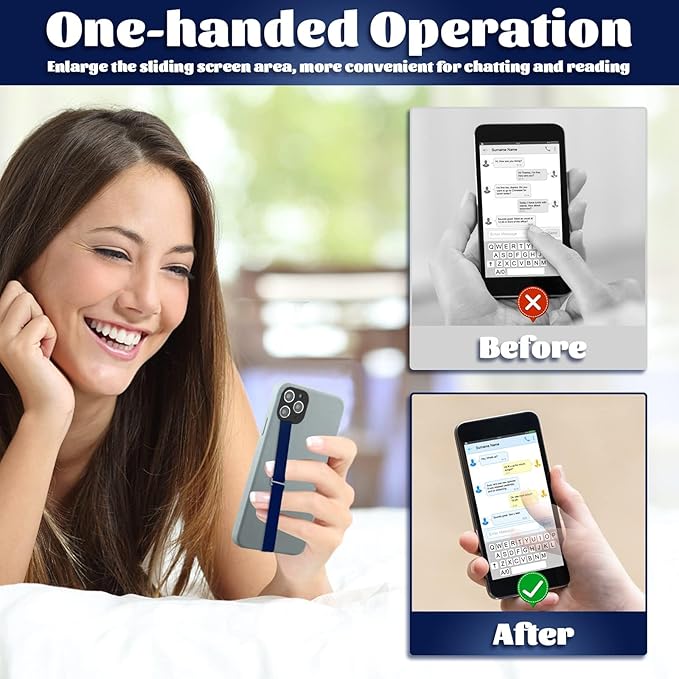 TEAMOLA 3pcs Silicone Phone Grip Holder Strap for iPhone 15/15 Pro/16/16 Pro & Samsung Galaxy S24/S23 - Anti-Slip Finger Loop for Case, Universal Phone Loops for Back of Cell Phones（210, 3 Navy）
