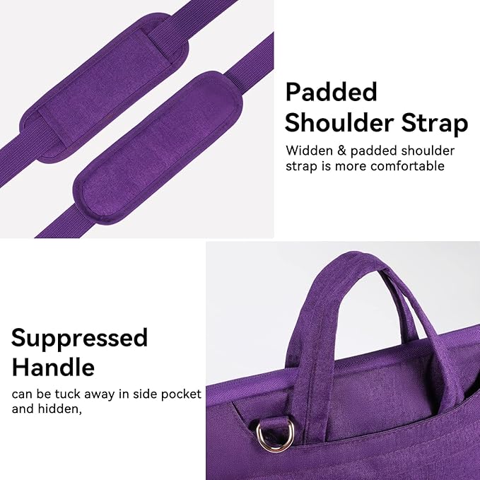 Voova Laptop Bag 13 14 Inch for Women, Waterproof Computer Sleeve Carrying Case with Shoulder Straps & Handle Compatible with Macbook Air 13 M2/M3/M4, MacBook Pro 13/14, HP Chromebook 14, Purple