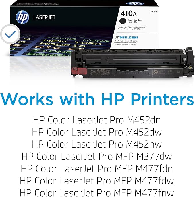 HP 410A Black Toner Cartridge | Works with HP Color LaserJet Pro M452 Series, HP Color LaserJet Pro MFP M377, M477 Series | CF410A