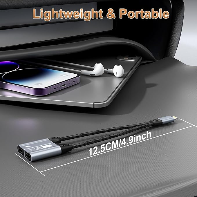 Magnetic Lightning to Dual Lightning AUX Adapter, [Apple MFi Certified] 2 in 1 iPhone Audio and Charger Splitter, Dongle Compatible with iPhone 14/13/12/11/XS/XR/7/8 and iPad,SupportsCharging & Audio