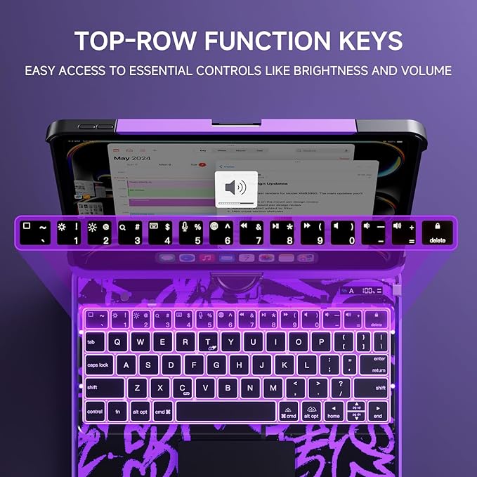 Transparent Case with Keyboard for 2024 iPad Pro 11-inch (M4),with 7-Color Backlit Wireless Keyboard, 360°Rotatable Protective Case Multi-Touch Trackpad,with Pencil Holder,with Shortcuts,Purple