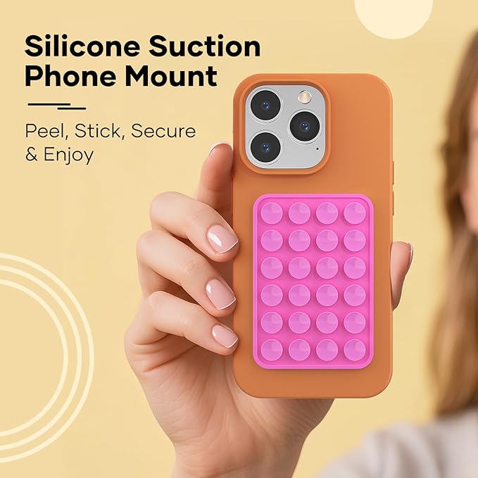 Silicone Phone Sticky Grip, Suction Phone Case Mount for iPhone and Android, Hands-Free Sticky Cell Phone Grip, Mobile Fidget Mirror Holder for Selfies and Videos