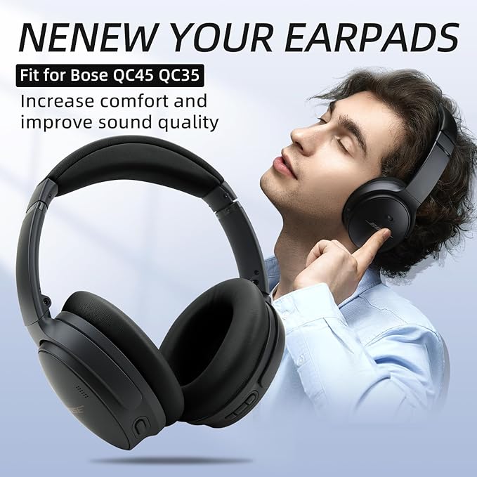 Replacement Headband Cushion and Earpads for Bose QC35 QC45 Headphones with Noise Isolation Memory Foam (Black)
