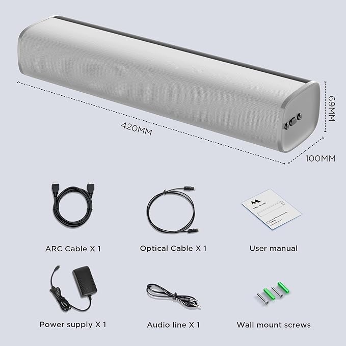 MZEIBO Sound Bar for TV,Soundbars Smart Portable Wireless Sound System with Multi-Connection Modes, Ideal for Family & Friends, Compact and Powerful Audio Device