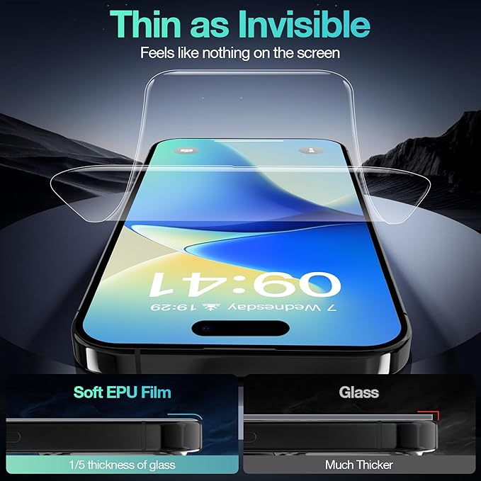 3 Pack Flexible Film Screen Protector for iPhone 16 Pro Max, Non-breakable Soft TPU Hydrogel Film for iPhone 16 Pro Max Screen Protector Film (NOT Glass)