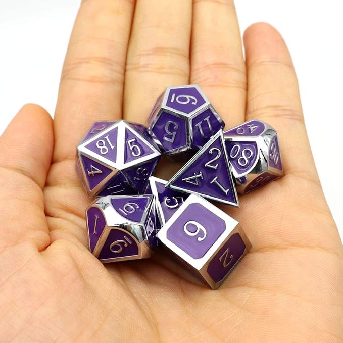 Haxtec Color Changing ByTemperature Metal DND Dice Set Polyhedral D&D Dice Compatible with Dungeons and Dragons RPG-Silver Black Purple Shift