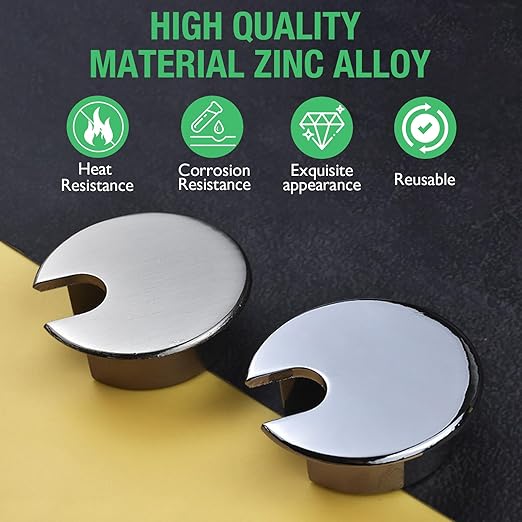 1 Pcs Desk Grommet 1-3/8" / 35 mm, Desk Cord Hole Cover, Cable Grommet Metal Zinc Alloy Materilal, Desk Hole Grommet for Home & Office Pc, Detachable Cable Cord Organizer-Brushed Silver