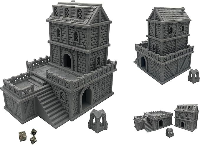 Paintable Tabletop Miniature Building Terrains Compatible with D&D and Alike RPG War Games - 18mm/28mm Scale Scenery with Medieval Gothic Architecture Style (18mm Scale)