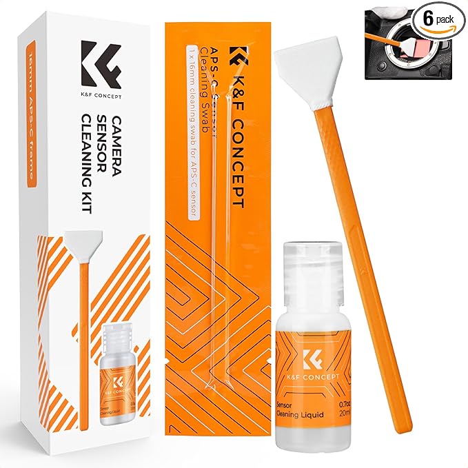 K&F CONCEPT Camera Cleaning Kit16mm APS-C Frame Sensor Cleaning Swab*6 + 20ml Sensor Cleaner, DSLR SLR Digital Camera CMOS Cleaning Compatible with Nikon Sony Canon Camera Clean