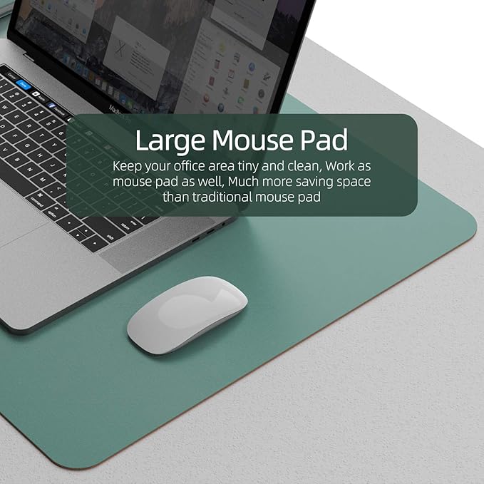 YSAGi Desk Mat, Desk Pad, 35.4" x 17" Laptop Leather Desk Pad Protector, Large Leather Desk Blotter for Keyboard and Mouse, Dual-Sided Desk Writing Pad for Office (Pistachio Green + Green Blue)