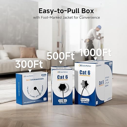 Cable Matters [UL Listed] 10Gbps in-Wall Riser Rated (CMR) 23AWG Bare Copper Cat6 Ethernet Cable - 500ft, Cat 6 Ethernet Cable Spool, Cat 6 Cord Bulk, White