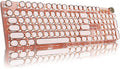 EWEADN V20 Typewriter Keyboard Wireless, 104 Keys Typewriter Style Mechanical with White Backlit, Media Knob, Pink Switch 2.4G/Bluetooth/USB-C Wired Retro Full Size Keyboard for Windows/Mac/PC-Pink