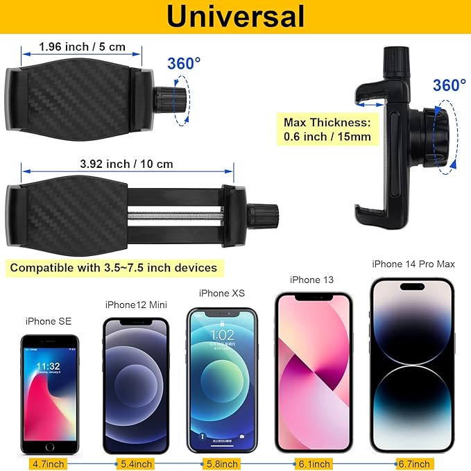 Gooseneck Phone Holder for Mic Stand/Music Stand/Stroller/Treadmill/Spin Bike/Exercise Bicycle,50 cm Long Flexible Gooseneck Arm Super Crab Clamp Mount,Compatible with 3.5~7.5" iPhone Devices