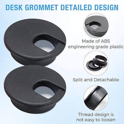 Desk Grommet 1-3/8" (35 mm), Desk Cord Hole Cover, Cable Grommet ABS Plastic, Desk Hole Grommet for Office and Home Table Cable, Detachable Cable Cord Organizer (White 2 Pcs)