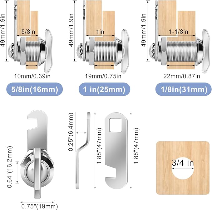 Thumb Operated Offset Cam Lock, 5/8" Cylinder Fits on 3/8" Max Door Thickness, Non-Locking Cam Lock for RV Compartment Storage Door, Cabinets, Drawers (5/8 Inch 6Pack) Silver