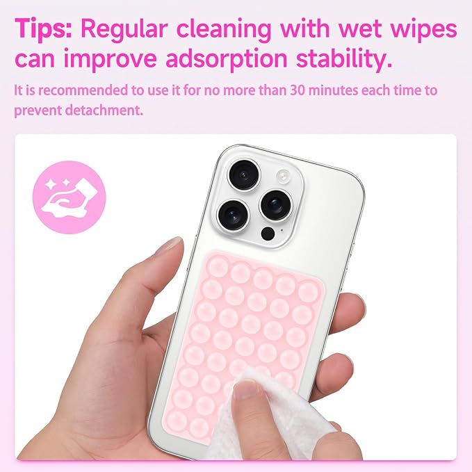 Silicone Suction Phone Case Mount, Non Slip Suction Cup Phone Mount, Phone Accessories Holder for Selfies and Videos, Silicon Adhesive Phone Stand Sticky for Cell Phone White