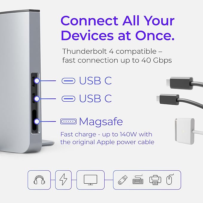 Dock for 15" Apple MacBook Air - Docking Station - Connect Dual Displays with Two Thunderbolt 4 USB-C Ports - Mac Docking Station Hub - Supports MacBook Air 15" (M2 2023 & M3 2024)