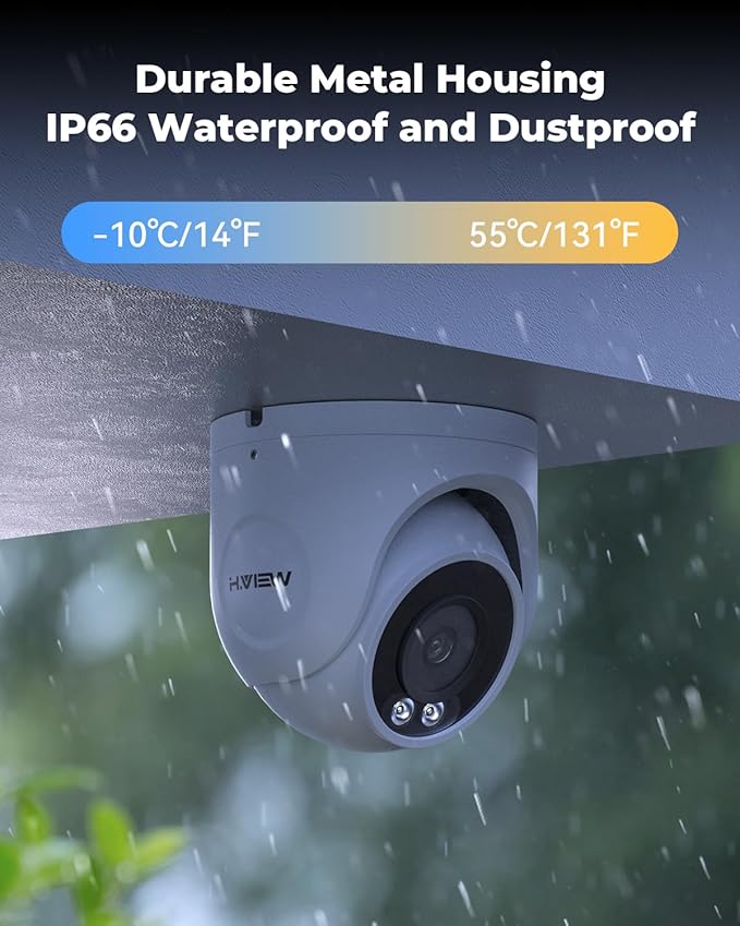 H.VIEW 4K Security Camera System, 4pcs H.265 PoE Wired Turret Cameras with Person Detection, 4K/8MP 8CH NVR with 3TB HDD for 24-7 Recording,Trigger Color Night Vision, Email Alert, AI Human