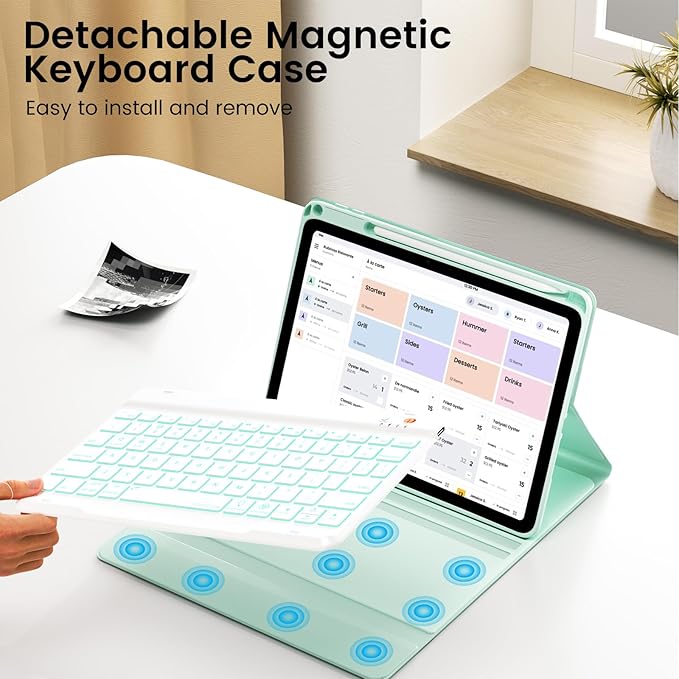 OYEEICE for iPad 9th Generation Case with Keyboard - Backlit Wireless Detachable Folio Cover with Pencil Holder for iPad 9th/8th/7th Gen, iPad Pro 10.5" & iPad Air 3rd Gen - Green